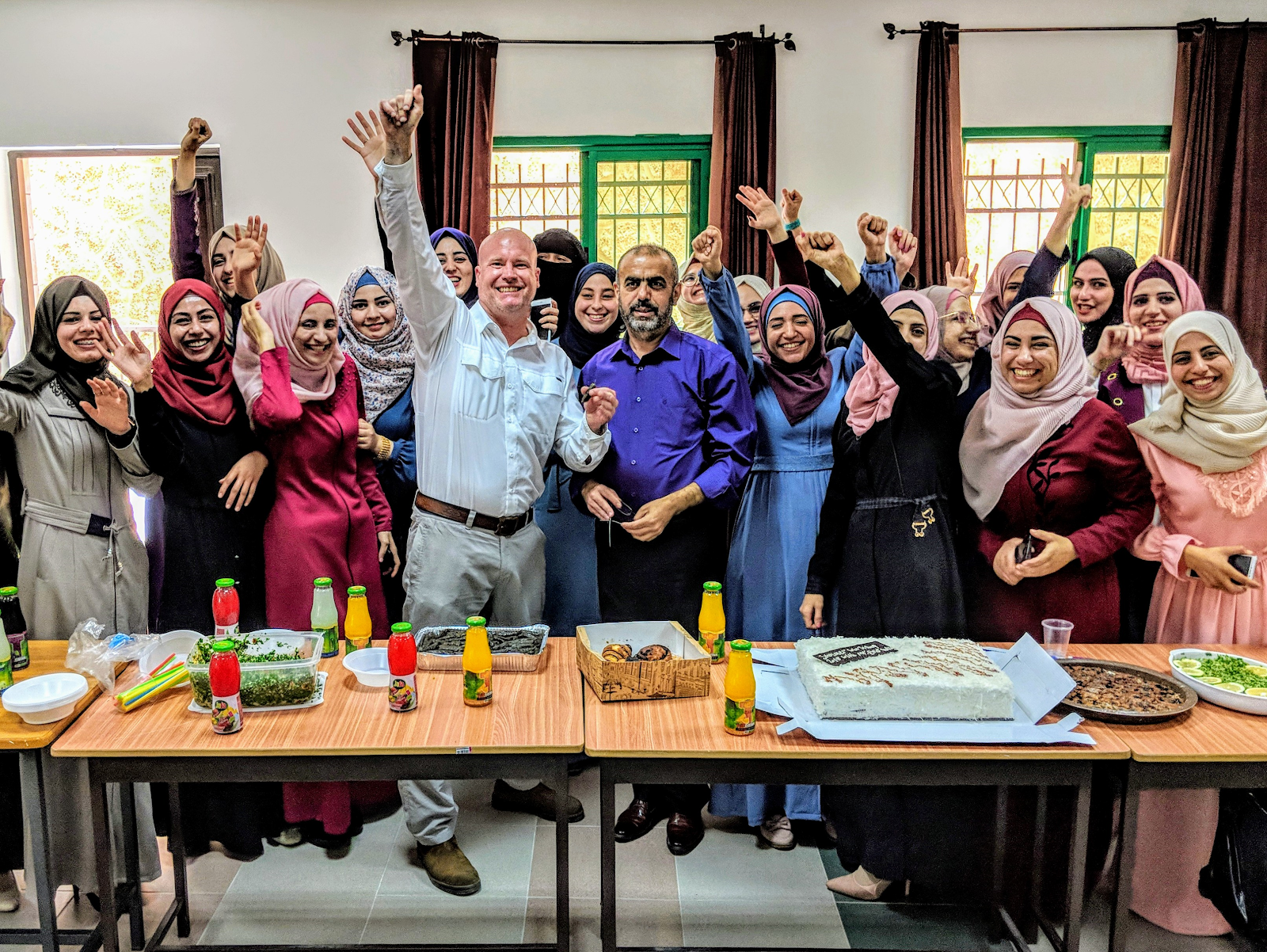 Featured Fellow Bret Vlazny's class at the Qalqylia branch of Al-Quds Open University celebrates the successful completion of an advanced English intensive summer course.