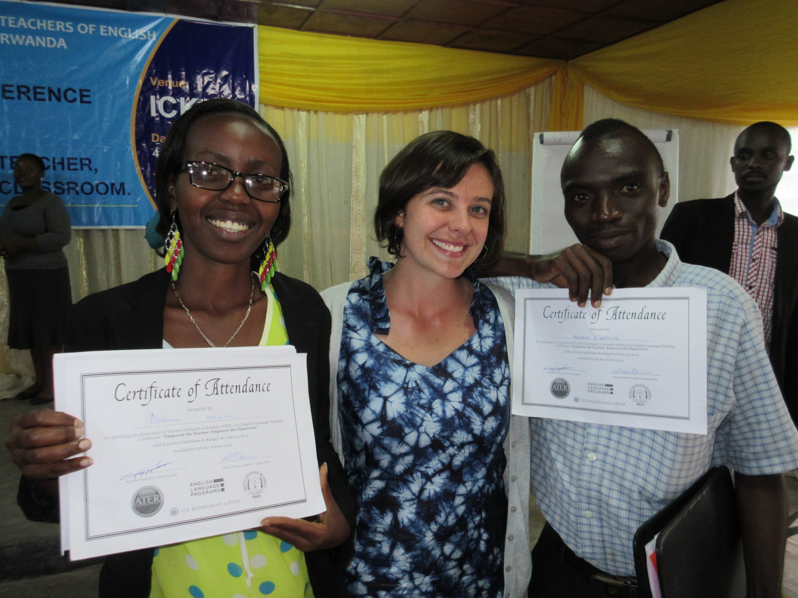 English Language Fellow Renee Lynch with Burundi teachers at ATER Conference. 