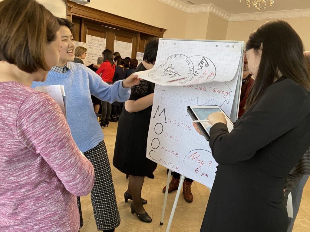 Specialist Mary Boehmer with participants in Kazakhstan